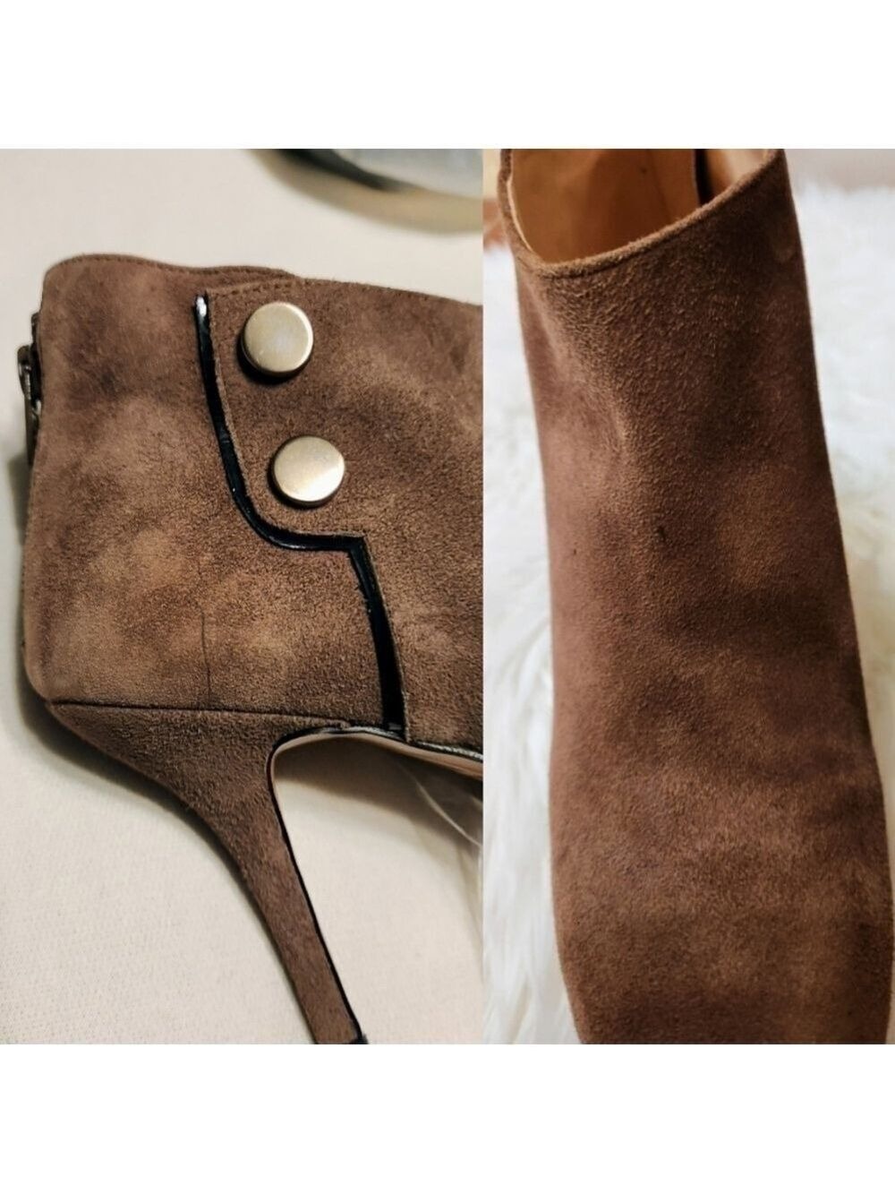 Lanvin En Bleu Brown Suede Platform Stiletto Booties Size 7 - Picture 11 of 13